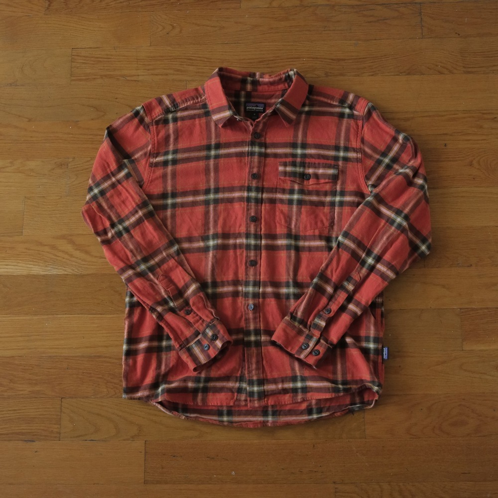 Patagonia Flannel Shirt Men's Orange Plaid Organic Cotton Gorpcore M Button Up